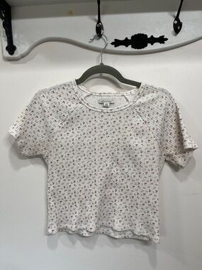 American Eagle Outfitters White Ribbed Tee Floral Print size large